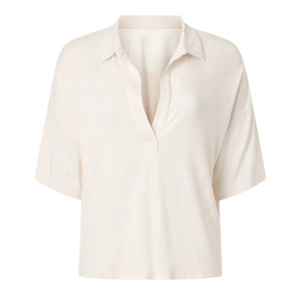 Majestic Filatures Cream Oversized Polo Top LARGE Knit Basic Soft Designer $195 - Picture 7 of 10